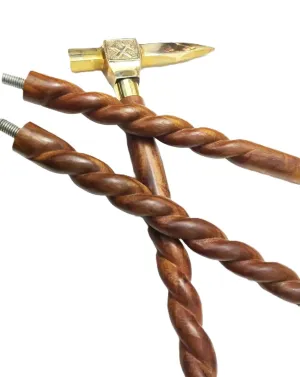 Antique Golden Axe Head Handle Brass Walking Stick - Vintage Designer Wooden Walking Cane/Stick - Premium Foldable Brass Godlen Walking Cane For Men, Women, Hiking, Camping, Senior, Elderly Gift
