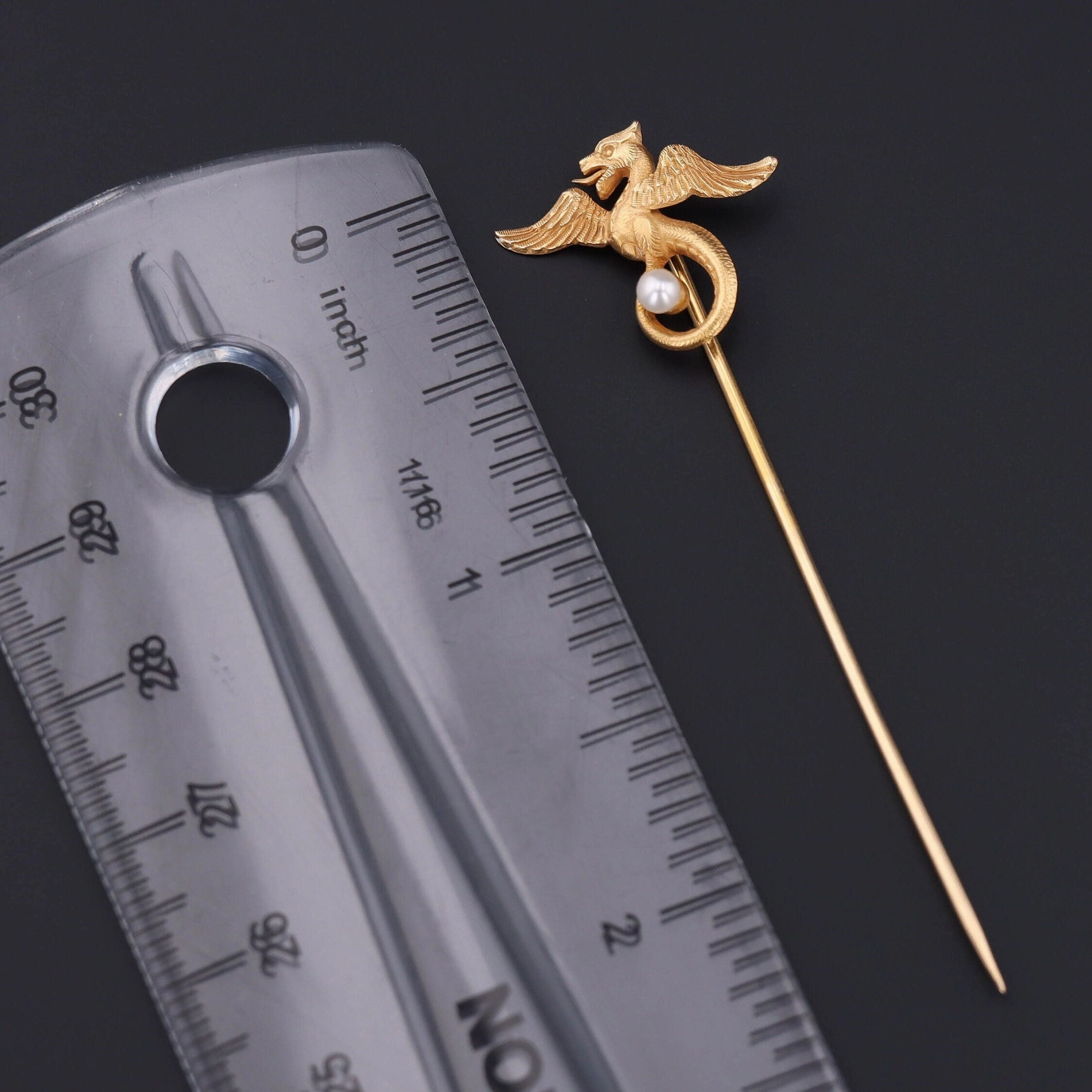 Antique Griffin or Dragon Stickpin of 14k Gold