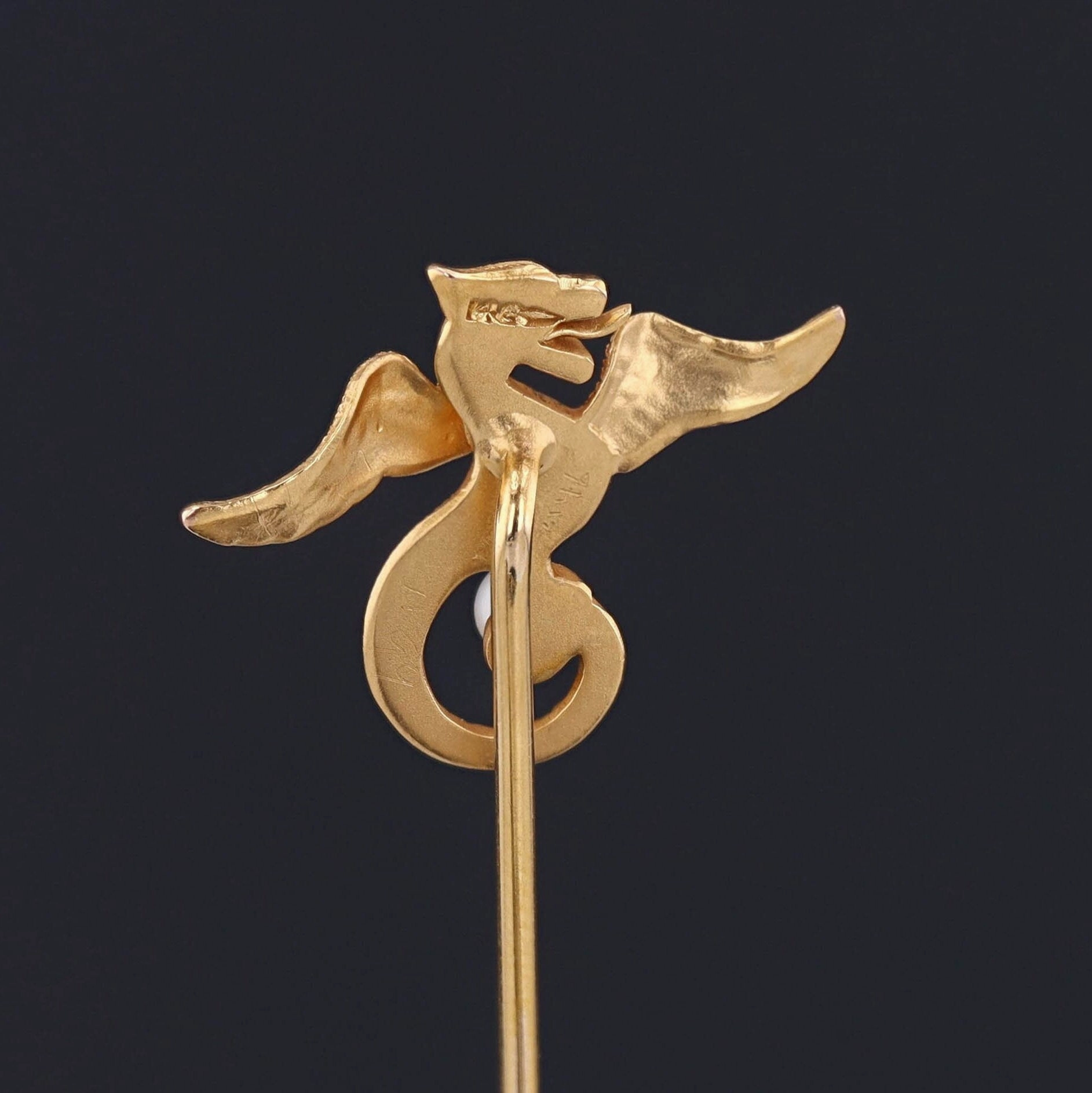 Antique Griffin or Dragon Stickpin of 14k Gold