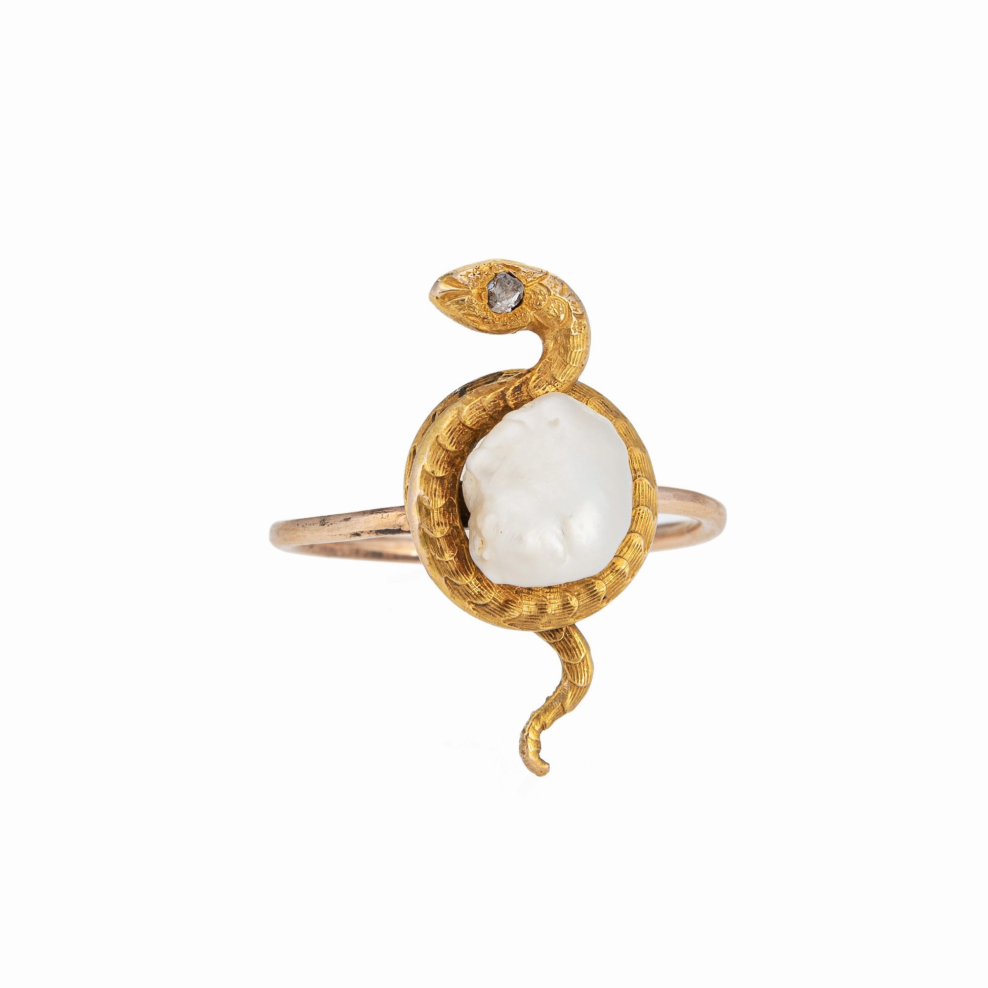 Antique Victorian Snake Ring Diamond Pearl Conversion Band 14k Yellow Gold