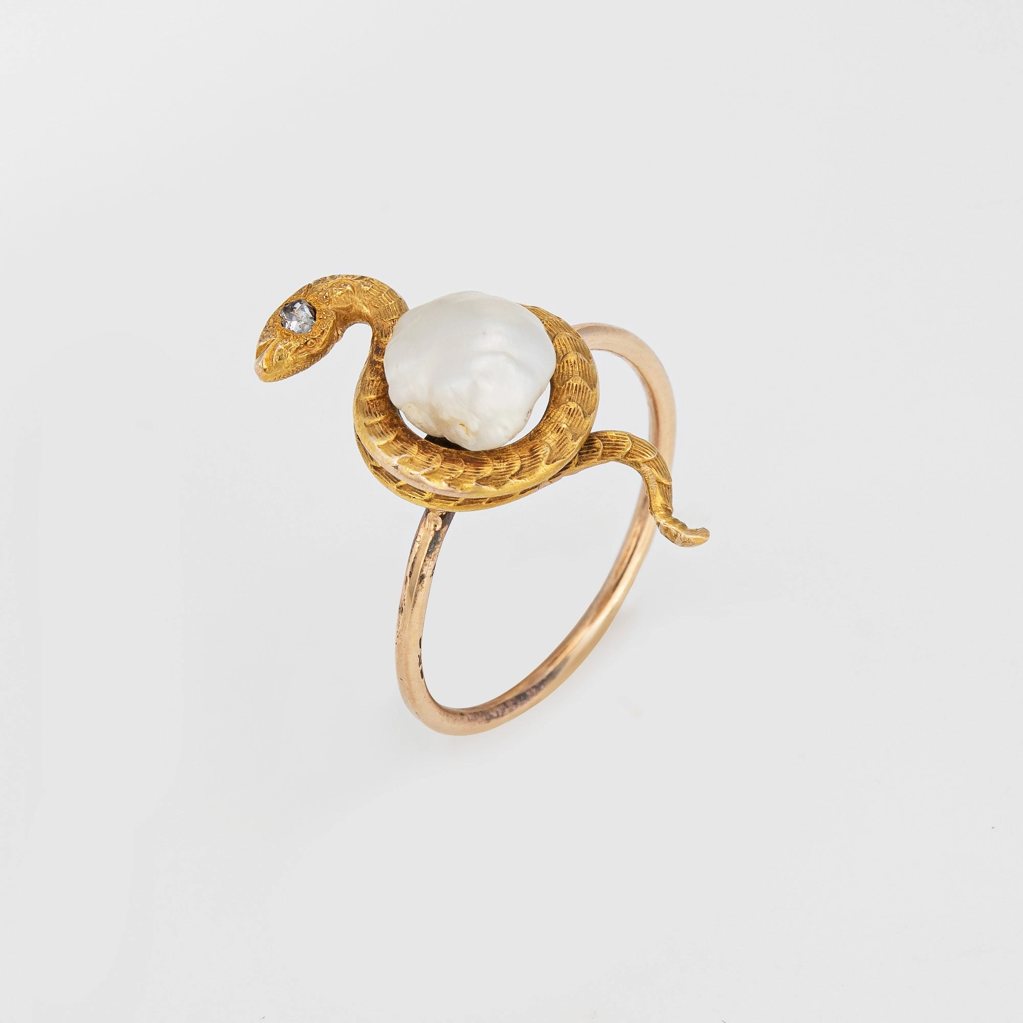 Antique Victorian Snake Ring Diamond Pearl Conversion Band 14k Yellow Gold