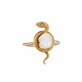 Antique Victorian Snake Ring Diamond Pearl Conversion Band 14k Yellow Gold