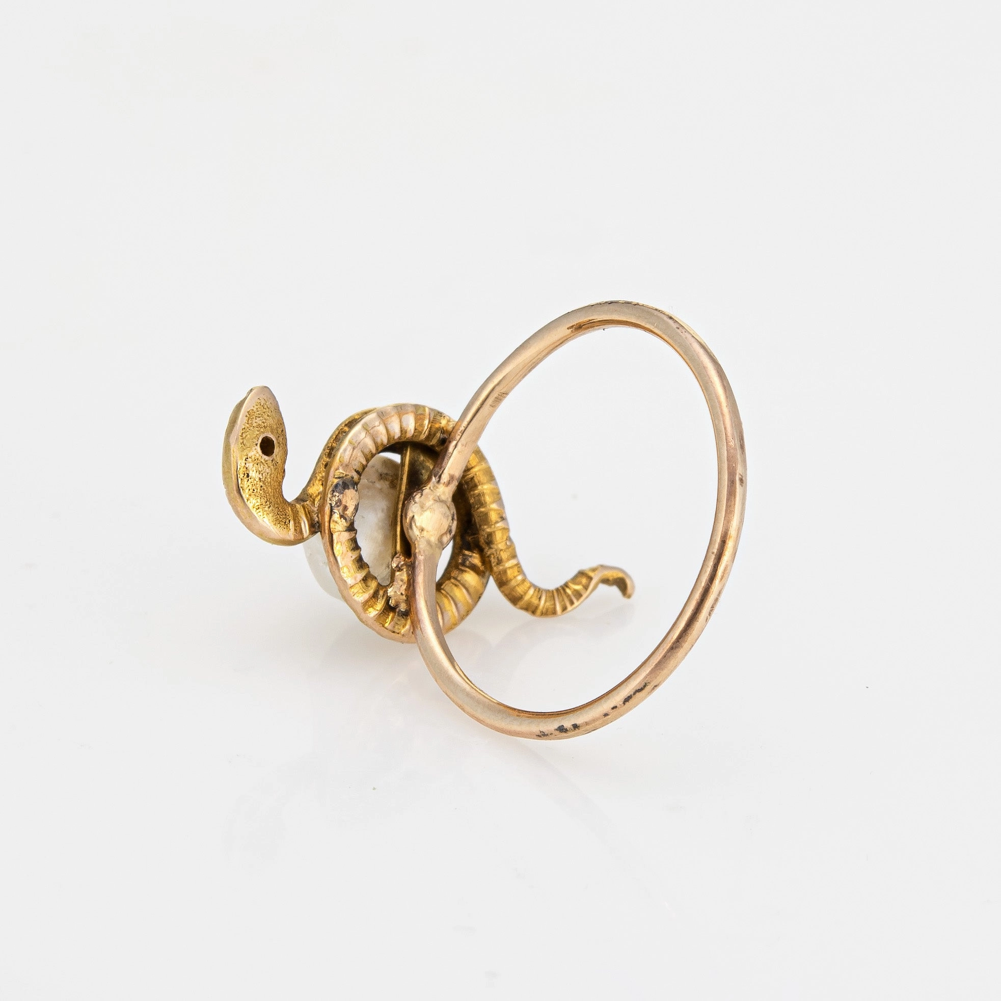 Antique Victorian Snake Ring Diamond Pearl Conversion Band 14k Yellow Gold