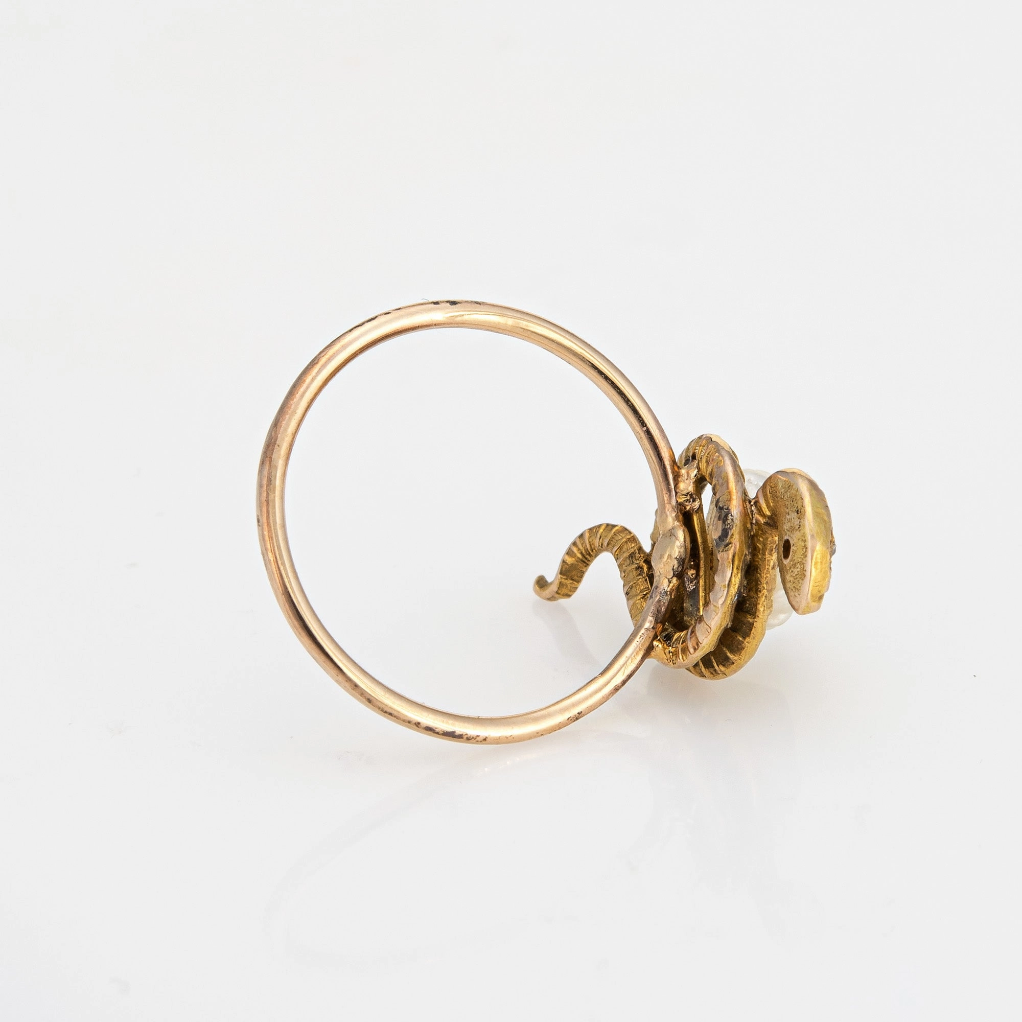 Antique Victorian Snake Ring Diamond Pearl Conversion Band 14k Yellow Gold