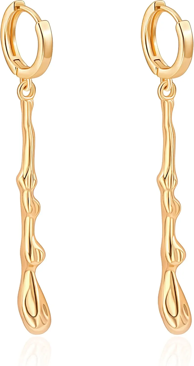 Aobei Pearl 18K Gold Plated Bar Drop Dangle Earrings for Women Minimalist Vertical Bar Hanging Earrings