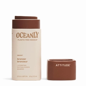 ATTITUDE Oceanly Plastic-Free Lightweight Bronzer Stick, Titanium Dioxide-Free, EWG Verified, Vegan & Cruelty-free Makeup, Ebony, 0.3 Ounces