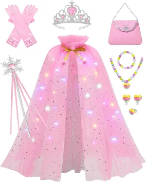 Avady Light Up Princess Cape Set Toys Princess Dress Up Clothes for Little Girls Halloween Christmas Birthday Gift