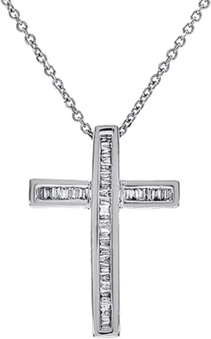 Avital & Co. 0.30 Carat Baguette Cut Diamonds Womens Cross Necklace 14K White Gold
