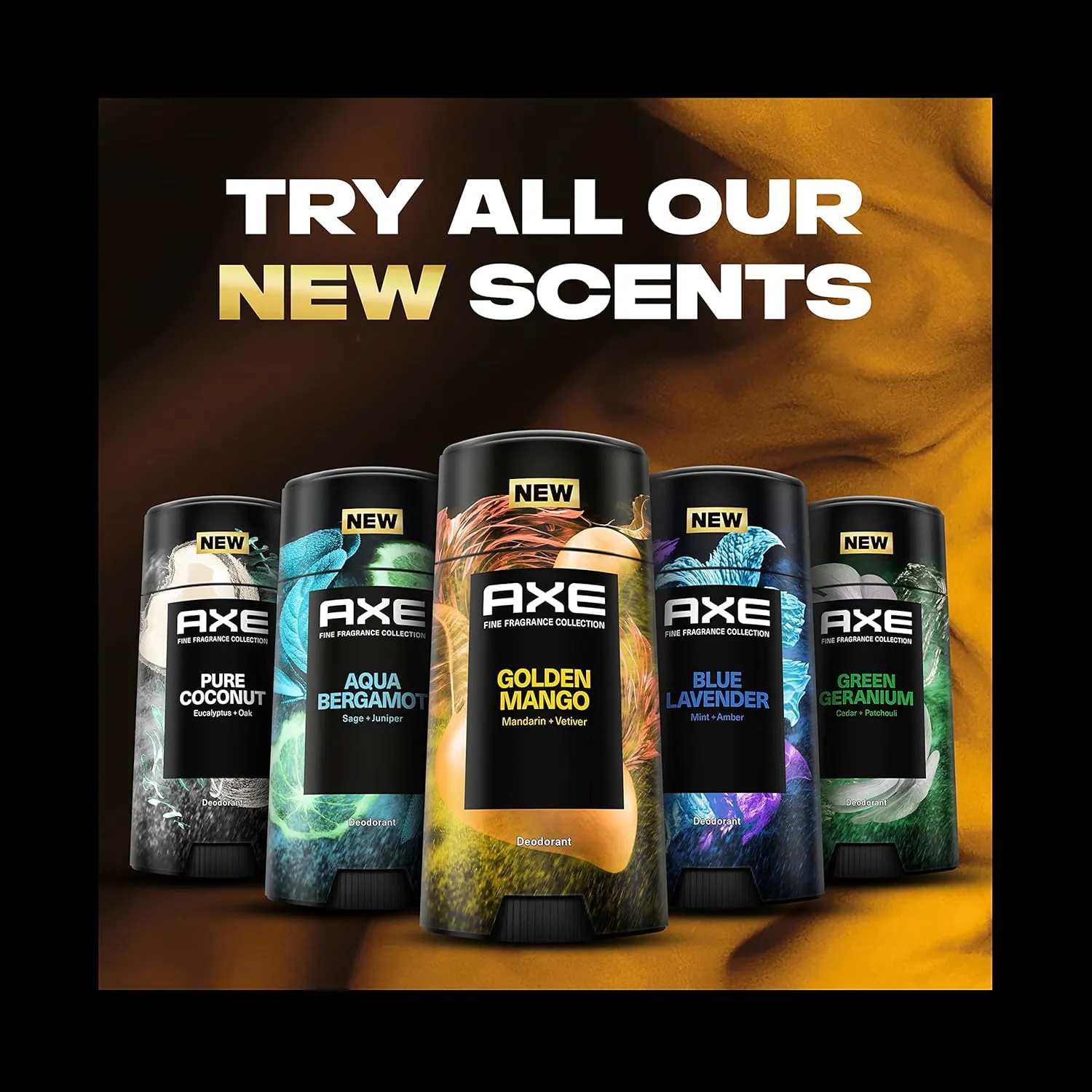 AXE Fine Fragrance Collection Deodorant Stick Golden Mango 4 count with 48H Freshness and Odor Protection Deo Stick Infused With Mango, Mandarin, and Vetiver Essential Oils 2.6 oz