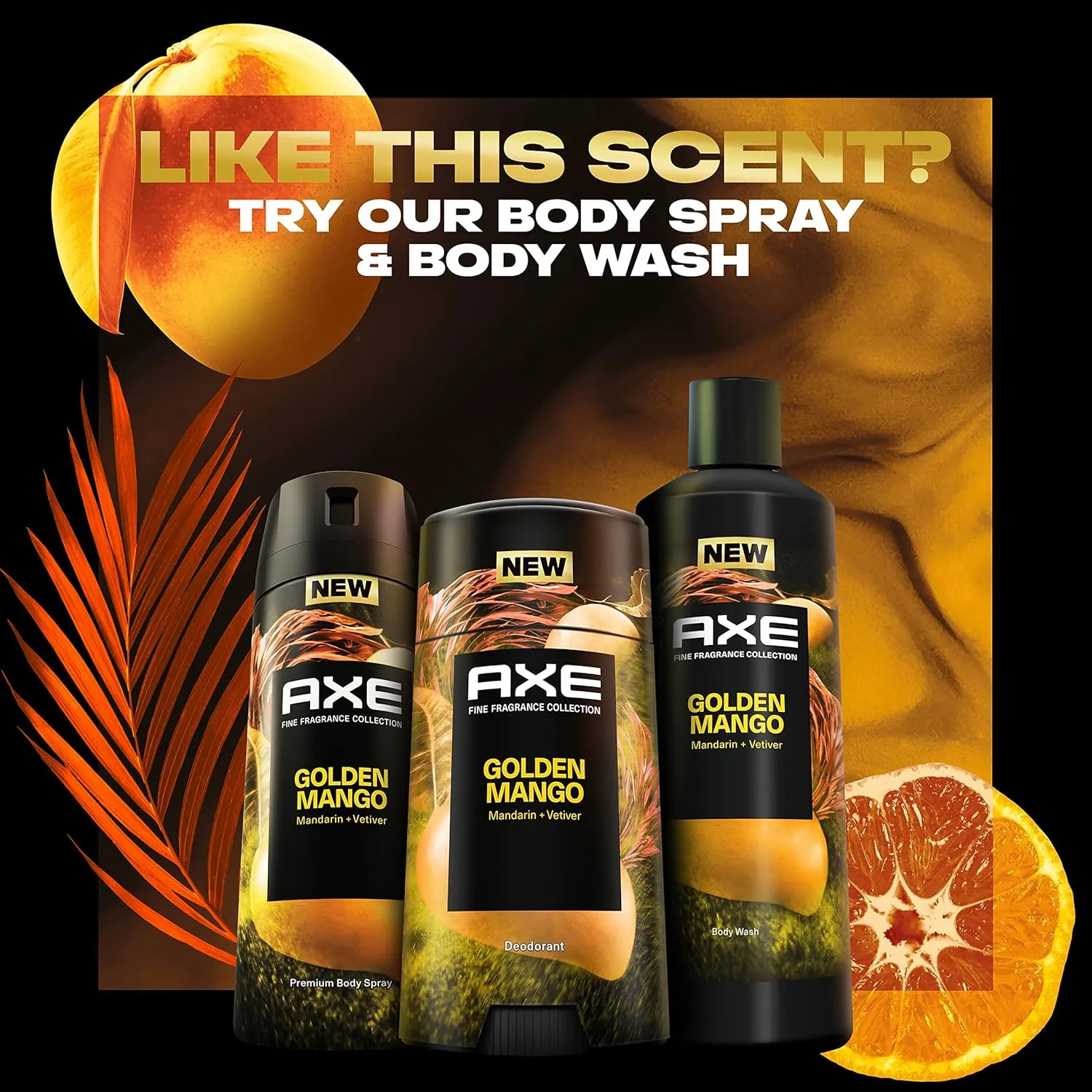 AXE Fine Fragrance Collection Deodorant Stick Golden Mango 4 count with 48H Freshness and Odor Protection Deo Stick Infused With Mango, Mandarin, and Vetiver Essential Oils 2.6 oz