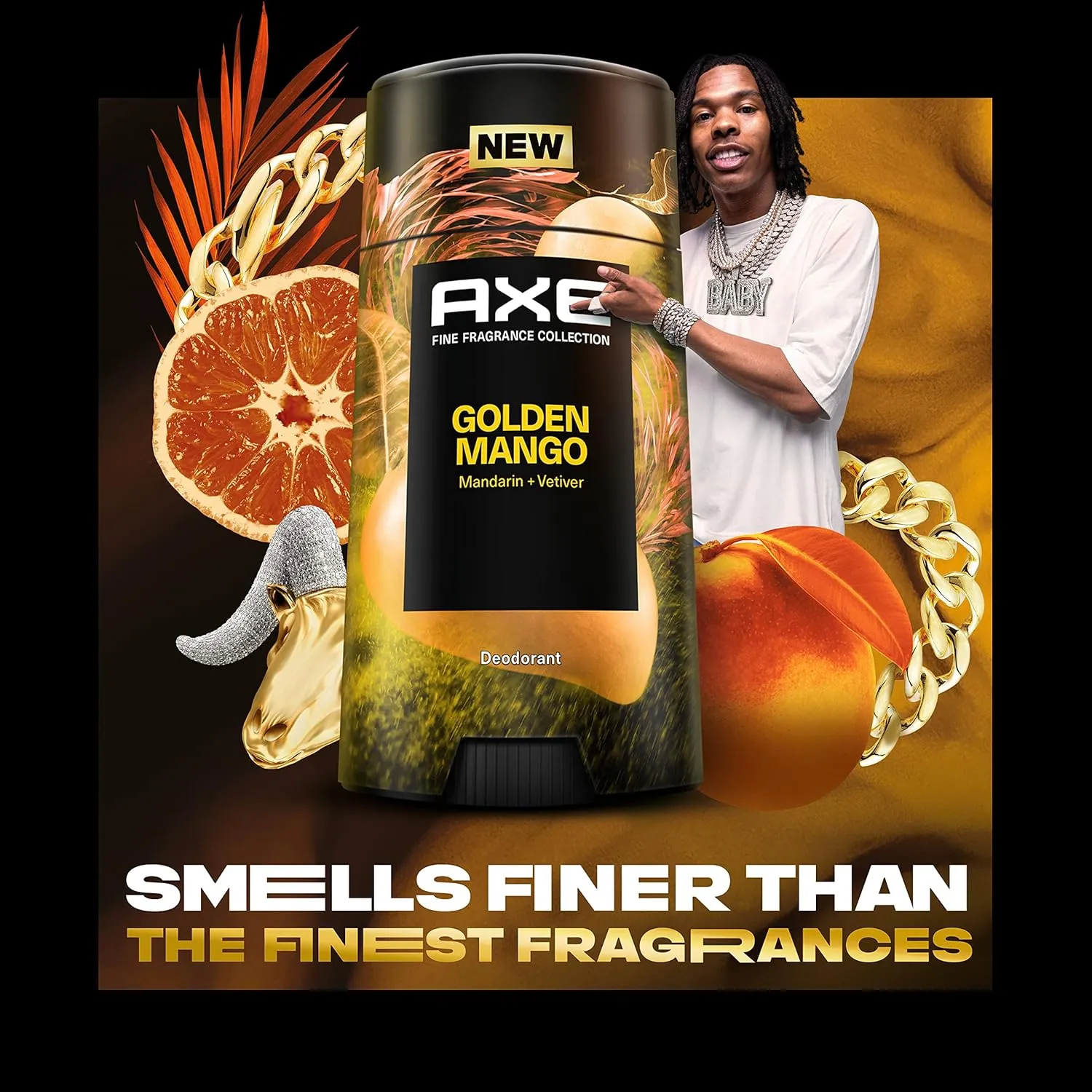 AXE Fine Fragrance Collection Deodorant Stick Golden Mango 4 count with 48H Freshness and Odor Protection Deo Stick Infused With Mango, Mandarin, and Vetiver Essential Oils 2.6 oz