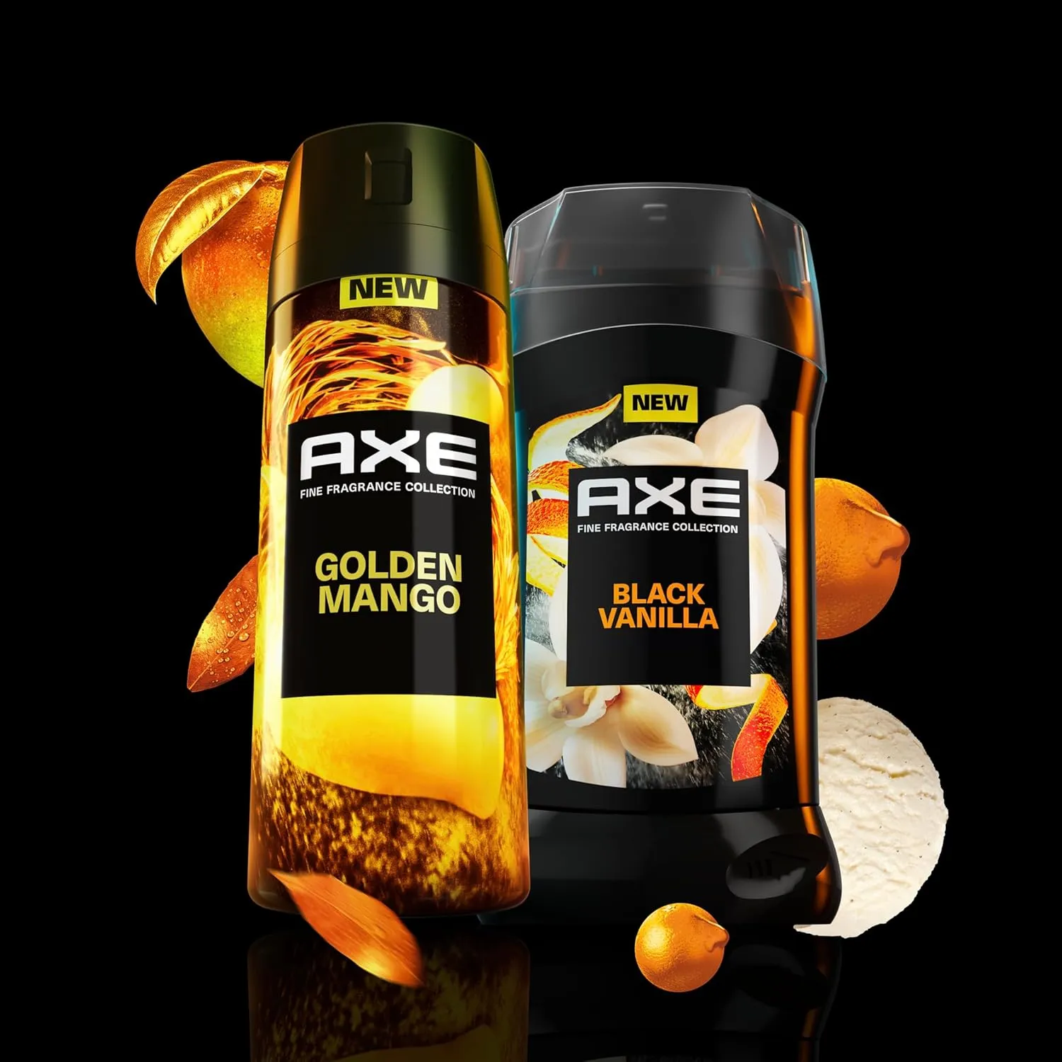 AXE Fine Fragrance Collection Premium Deodorant Body Spray for Men Golden Mango 3 Count With 72H Odor Protection and Freshness Infused with Mango, Mandarin, and Vetiver Essential Oils 4 oz