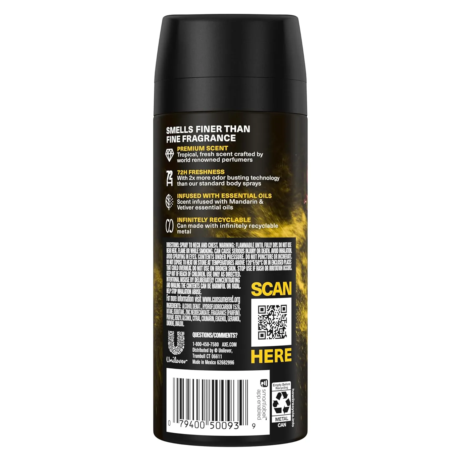 AXE Fine Fragrance Collection Premium Deodorant Body Spray for Men Golden Mango 3 Count With 72H Odor Protection and Freshness Infused with Mango, Mandarin, and Vetiver Essential Oils 4 oz
