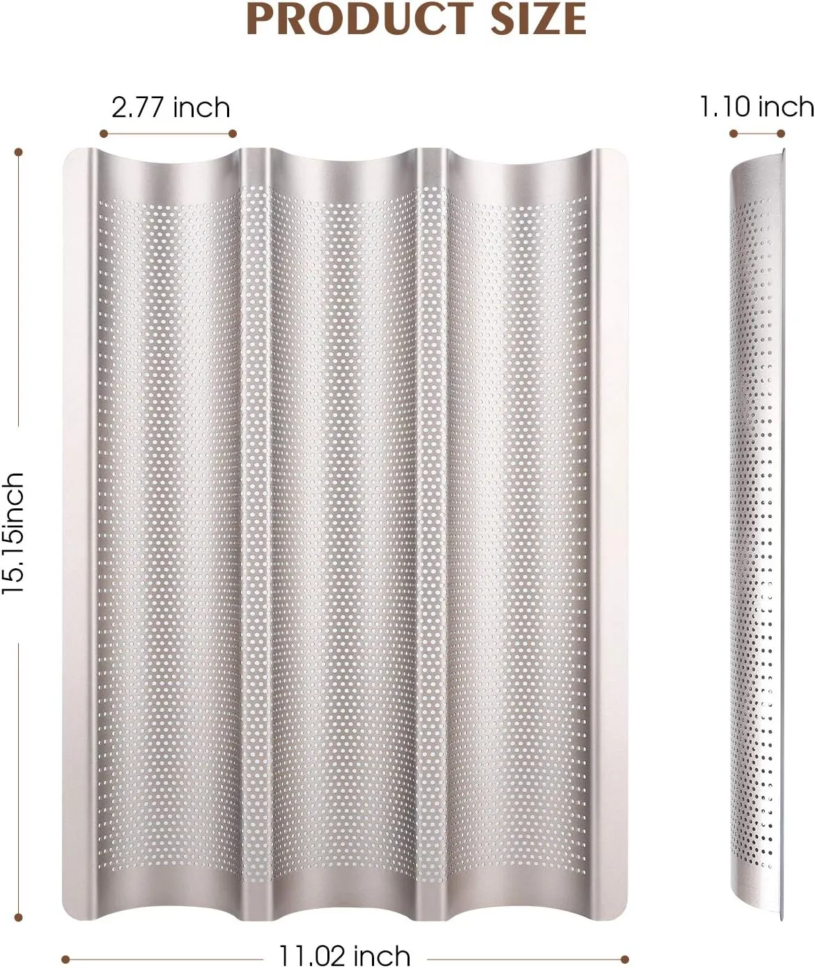 Baguette Pan, French Bread Pans For Baking Pan, Nonstick 3 Slots Perforated Italian Loaf Pan Mold Long French Bread Pan,Golden