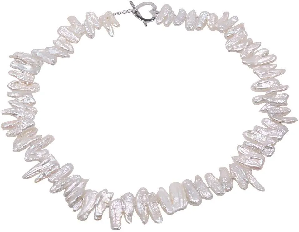 Baroque Pearl Necklace Unique 10×17-14×28mm White Stick Freshwater Pearl Necklace for Women Holiday Gift 19"