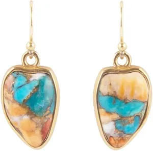 Barse Jewelry Blue Turquoise and Orange Spiny Oyster Matrix Golden Drop Earrings