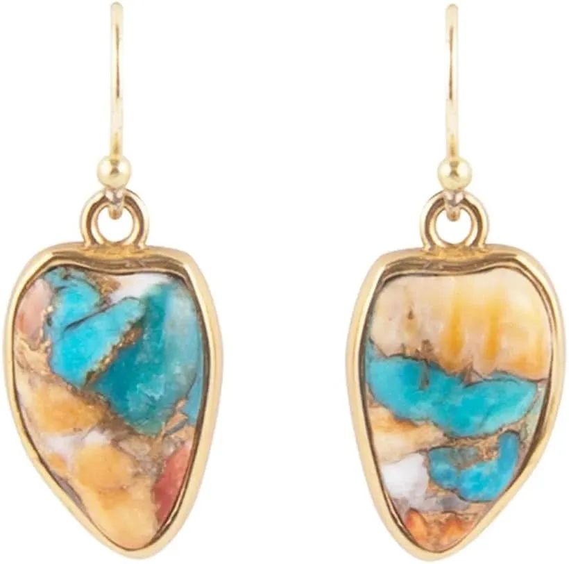 Barse Jewelry Blue Turquoise and Orange Spiny Oyster Matrix Golden Drop Earrings