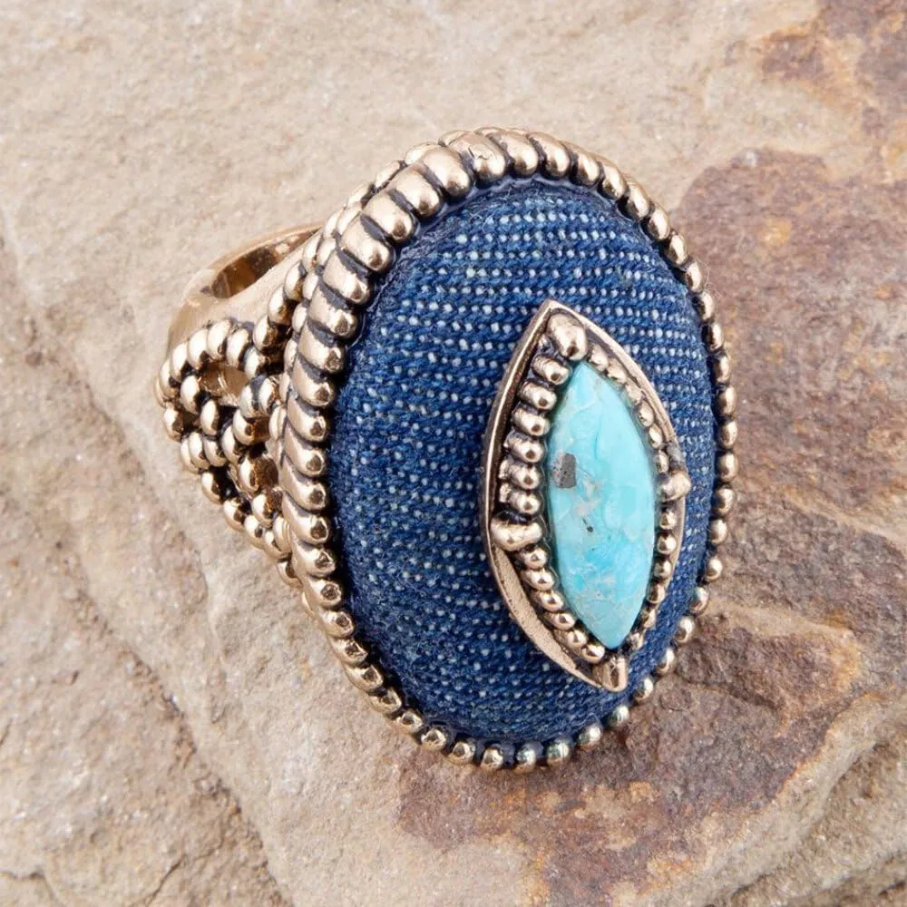 Barse Jewelry Stacked Blue Turquoise and Denim Golden Statement Ring