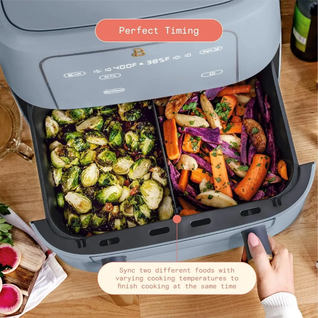 Beautiful 9-Quart TriZone Air Fryer by Drew Barrymore – Dual Cooking Zones, 1700W, Touch-Activated Display, Non-Stick, Dishwasher Safe (Cornflower Blue)