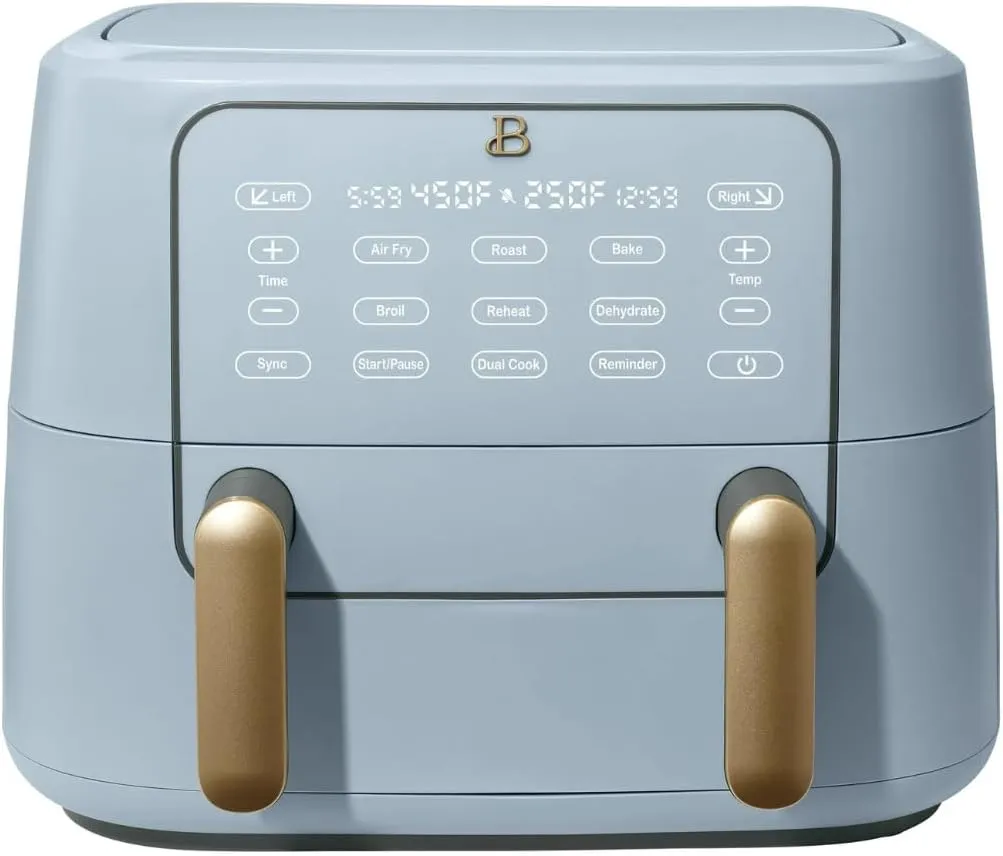 Beautiful 9-Quart TriZone Air Fryer by Drew Barrymore – Dual Cooking Zones, 1700W, Touch-Activated Display, Non-Stick, Dishwasher Safe (Cornflower Blue)