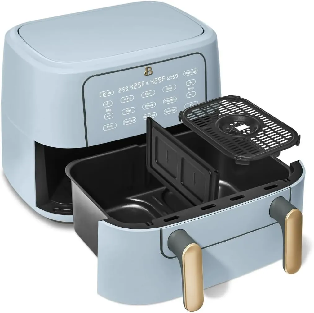 Beautiful 9-Quart TriZone Air Fryer by Drew Barrymore – Dual Cooking Zones, 1700W, Touch-Activated Display, Non-Stick, Dishwasher Safe (Cornflower Blue)