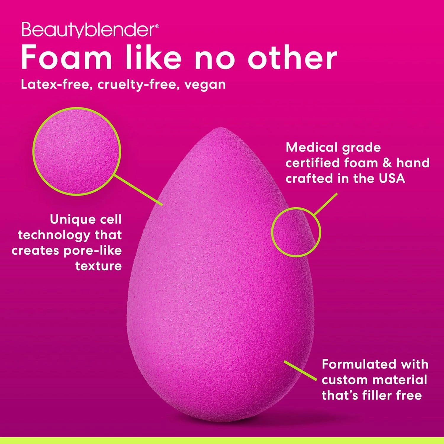 Beautyblender® | Electric Violet Beauty Blender Makeup Sponge, Super-Soft Foam Easily Blends Foundations, Powders & Creams, Made in USA, Reusable, Washable, Streak Free Application, Vegan