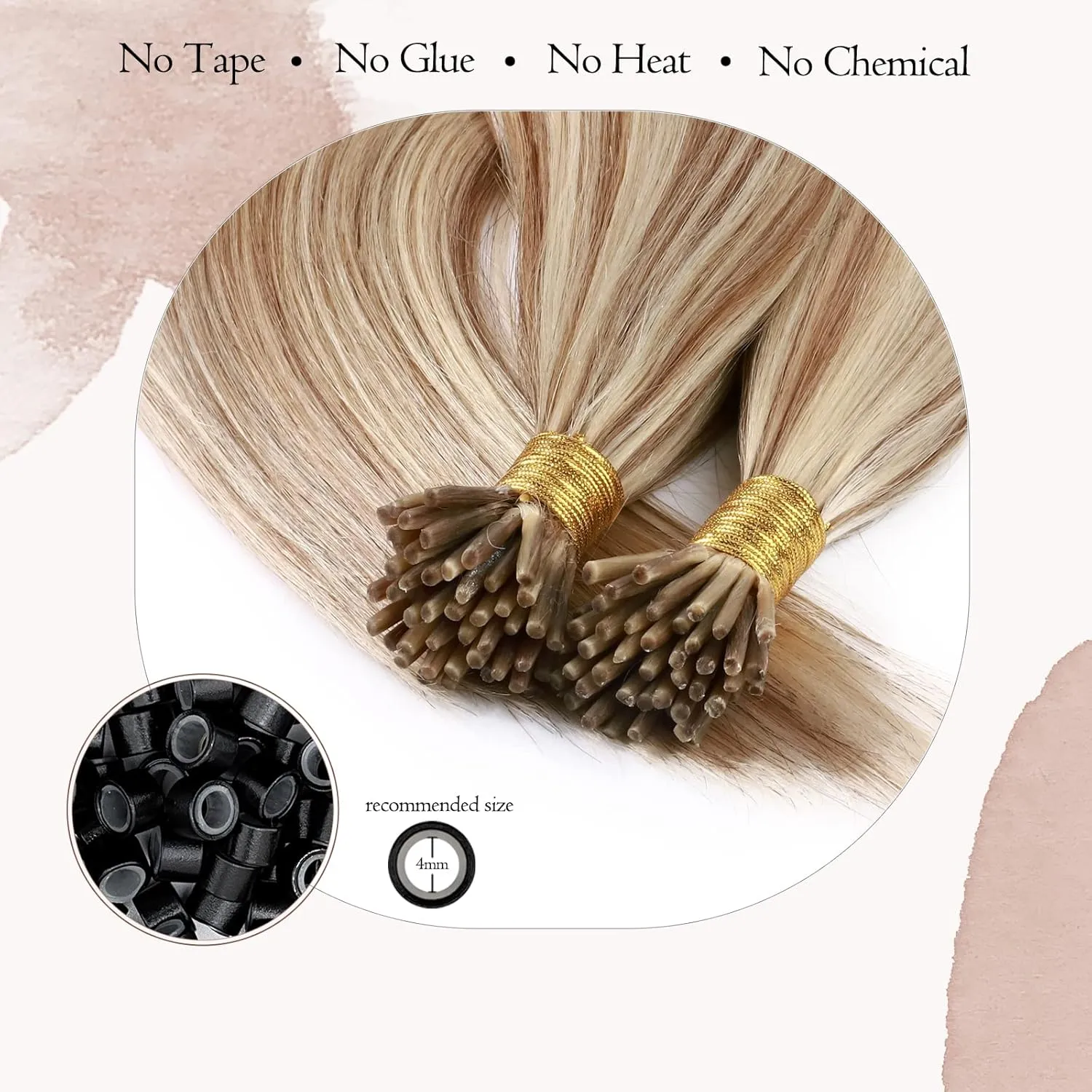 Benehair I Tip Hair Extensions Human Hair Highlights Straight Remy Stick Tip Hair Extensions 20 Inch 1g/s 50g/pack Pre Bonded I Tip Human Hair Extensions(#12P613 Golden Brown&Bleach Blonde, 20")