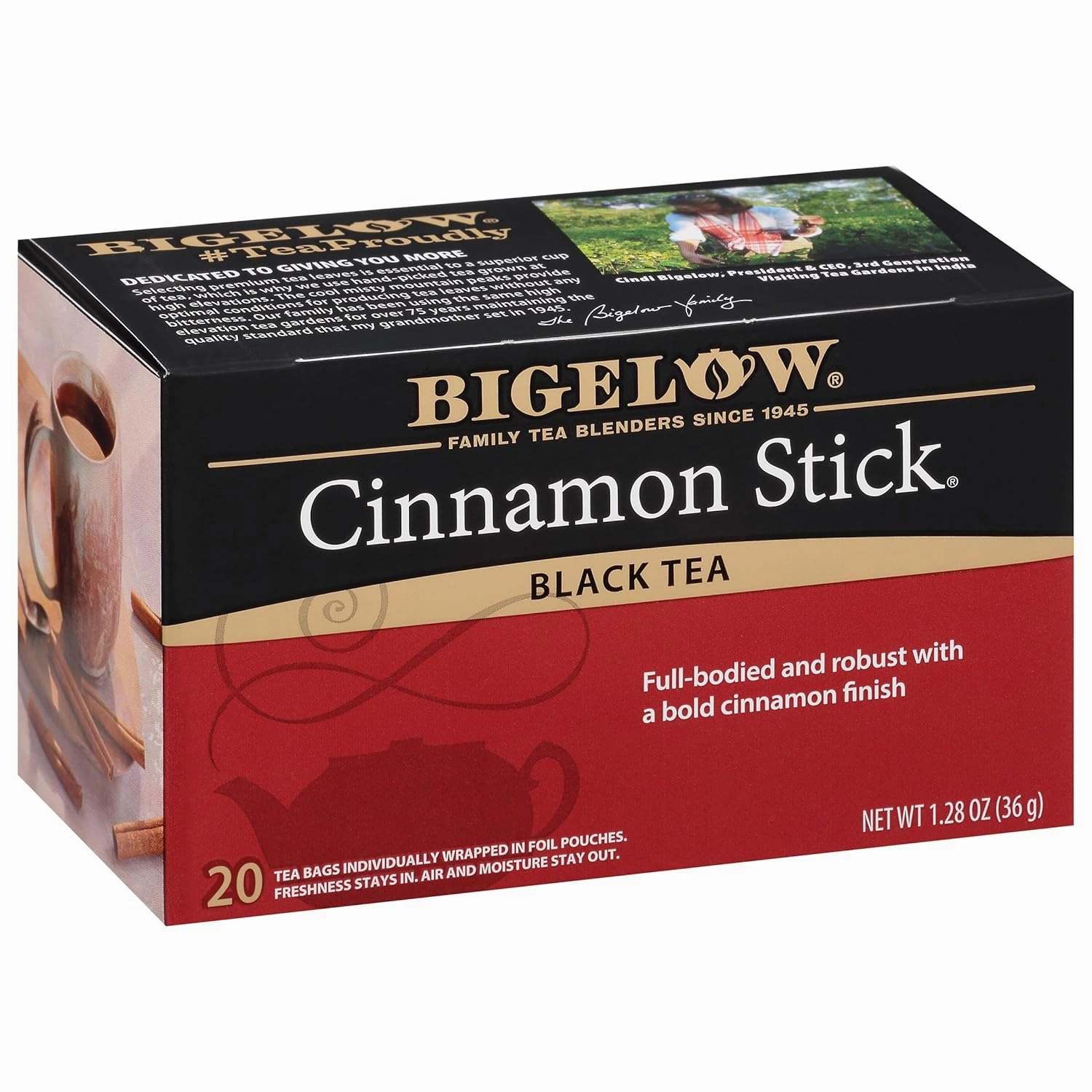 Bigelow Tea Cinnamon Stick Black Ceffeinated Bags, 20 Count, Pack of 6