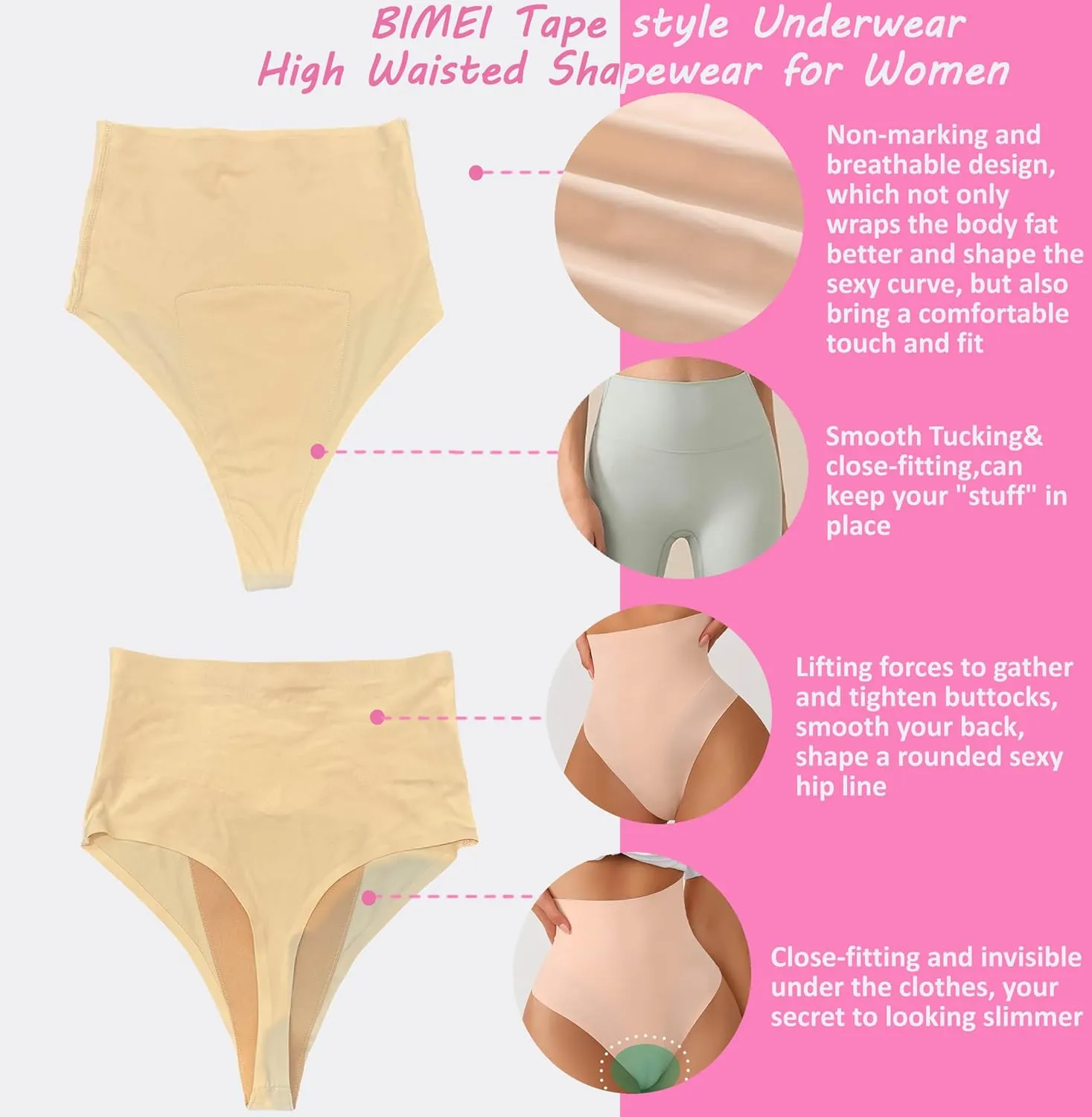 BIMEI High Rise Camel Toe Concealer Thong for Women Leggings Activewear Invisible Guard Thong Underwear