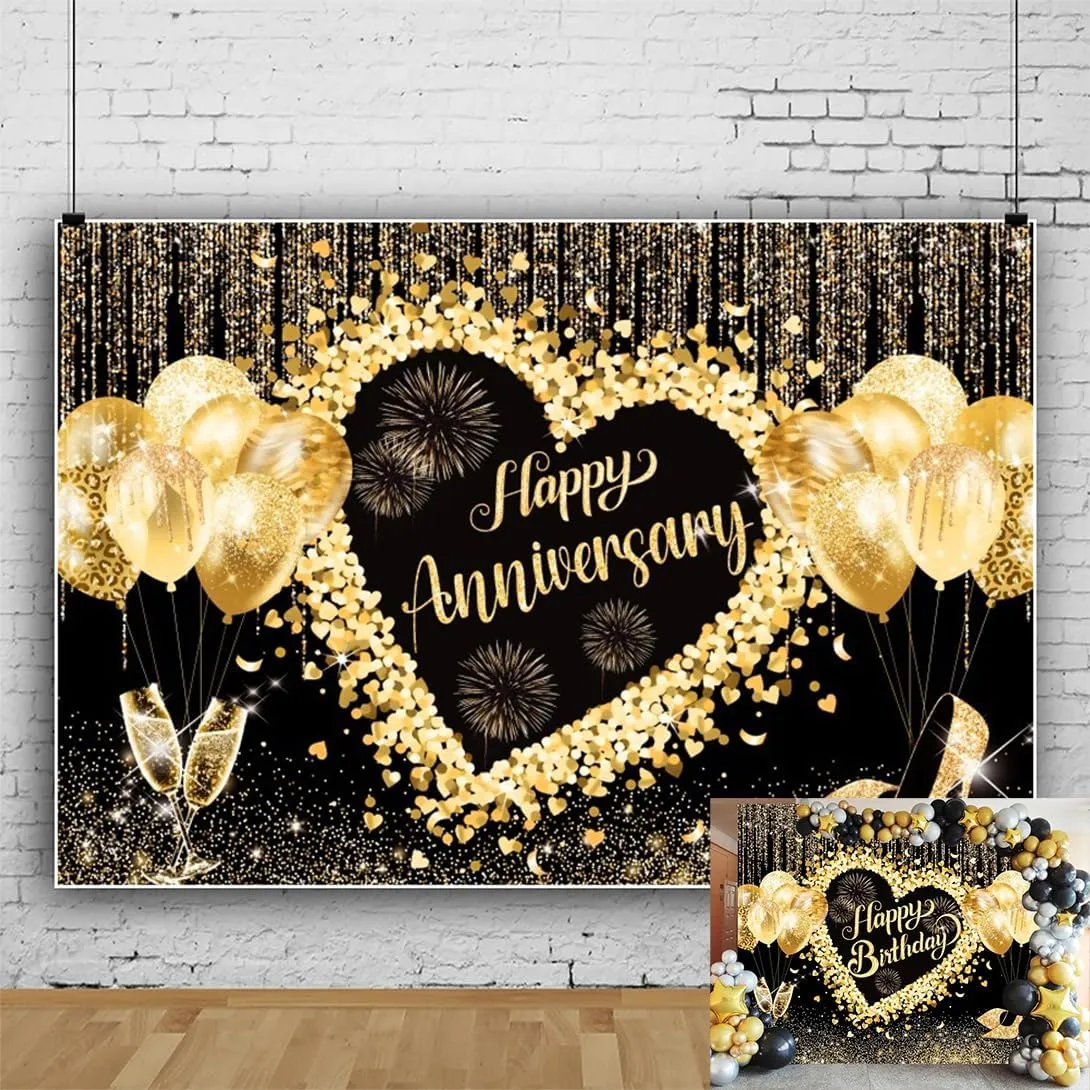 Black and Golden Birthday Backdrop for Women 10x8ft Balloons High Heel Sweet Love Heart Happy Birthday Photography Background for Women Birthday Backdrop for Party Decorations Studio Photo Booth Props