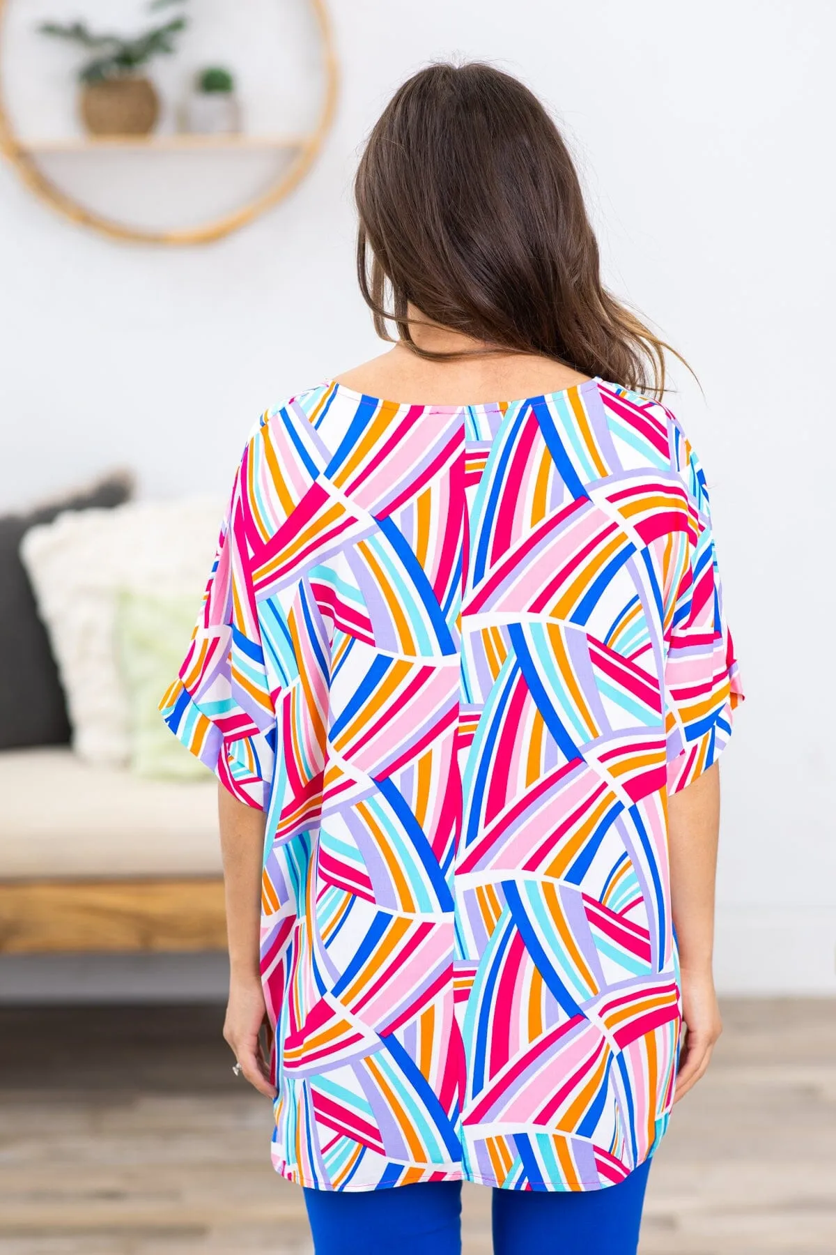 Blush and Blue Multicolor Abstract Print Top