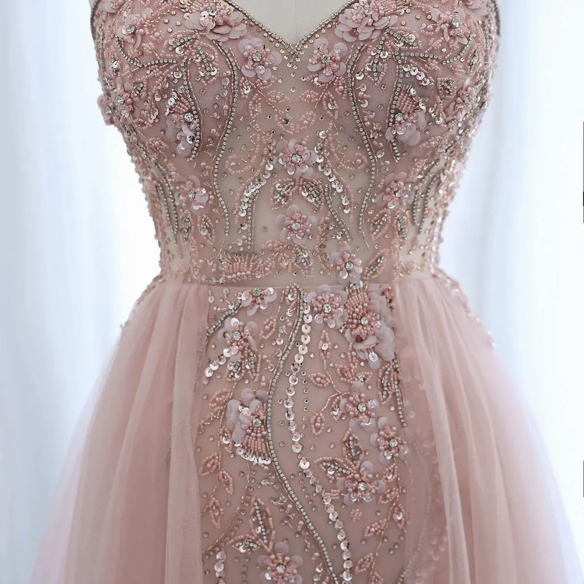 Blush Pink Dubai Evening Dresses with Overskirt Spaghetti Straps SS266