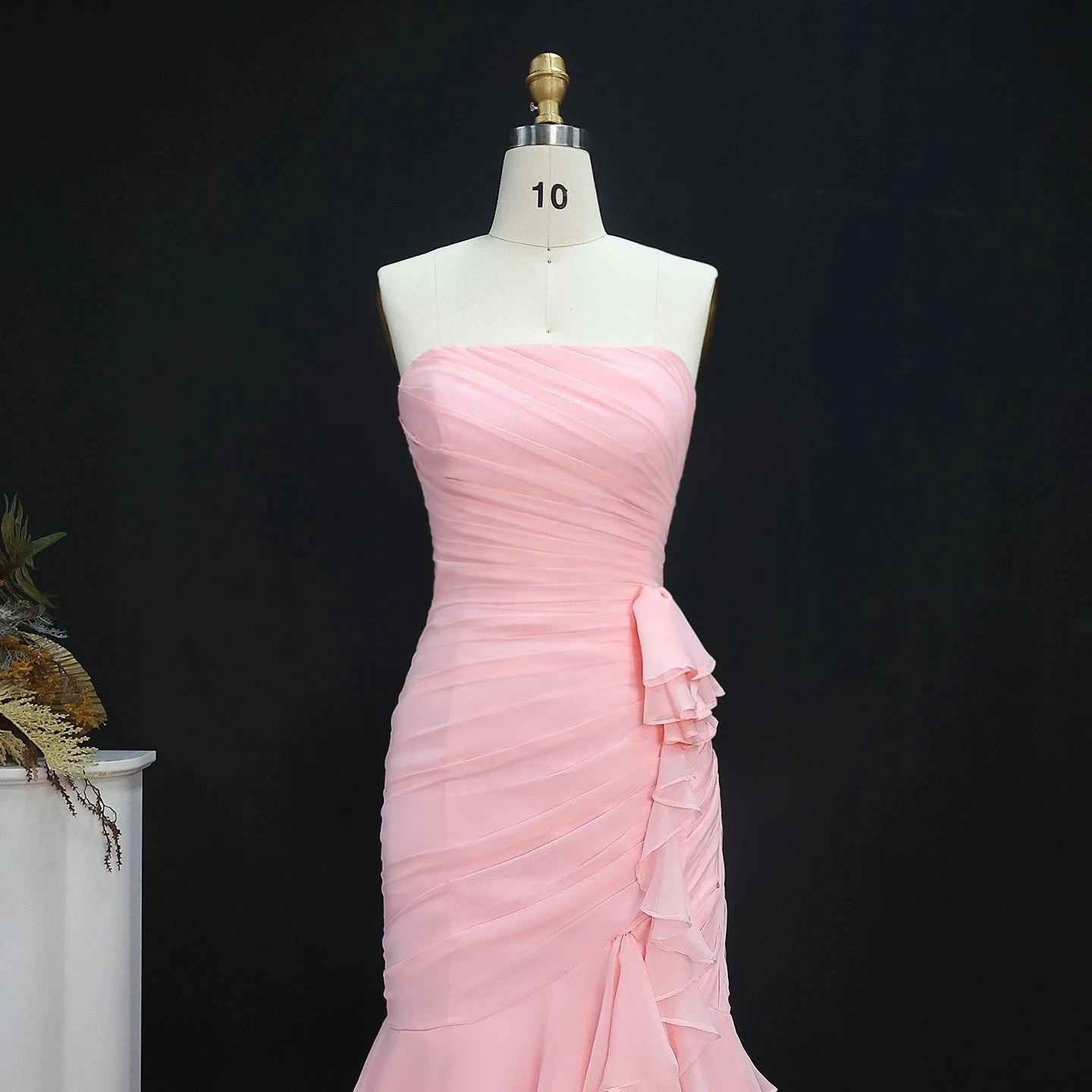 Blush Pink Ruffles Strapless Mermaid Evening Dress SF077