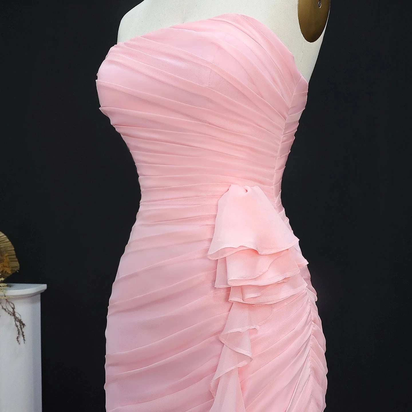 Blush Pink Ruffles Strapless Mermaid Evening Dress SF077