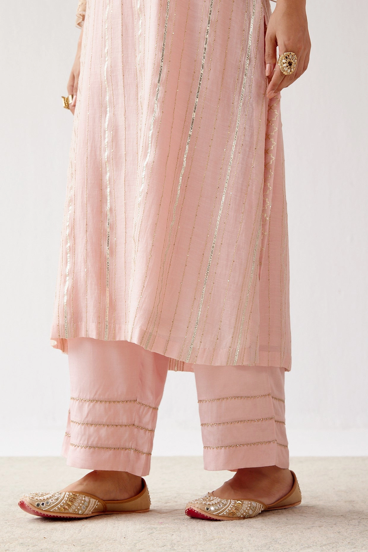 Blush Pink Zari Detailed Chanderi Kurta Set