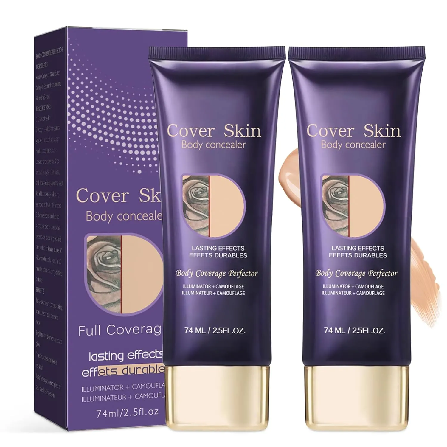 Body Coverage Perfector - All Over Complexion Perfector For Leg & Body Makeup, Long Lasting | Waterproof | Transfer-Resistant Body Perfector Skin Coverage, Tattoo Cover Up Makeup (2.5OZ-2PC)
