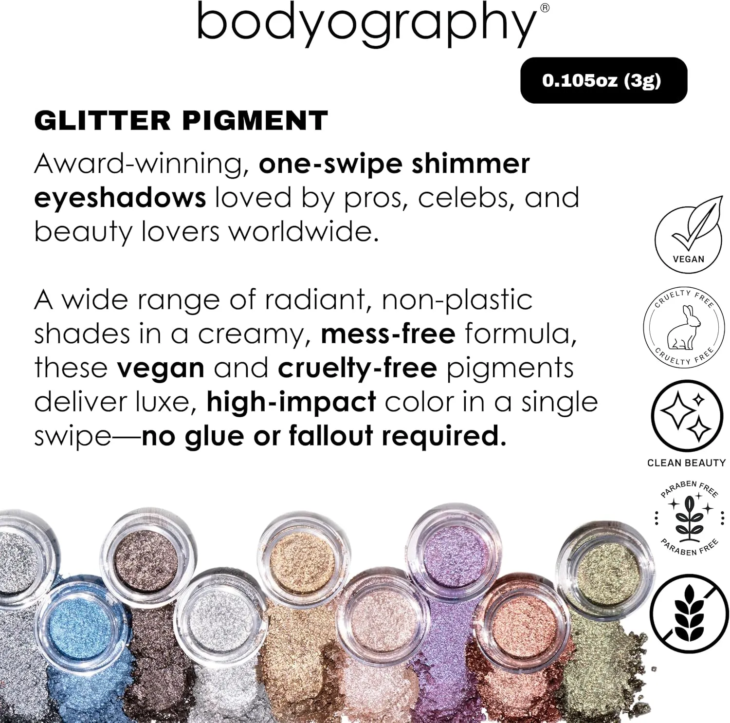 Bodyography Glitter Pigment - Stellar Rose Gold Copper for Women - 0.105 oz Eye Shadow