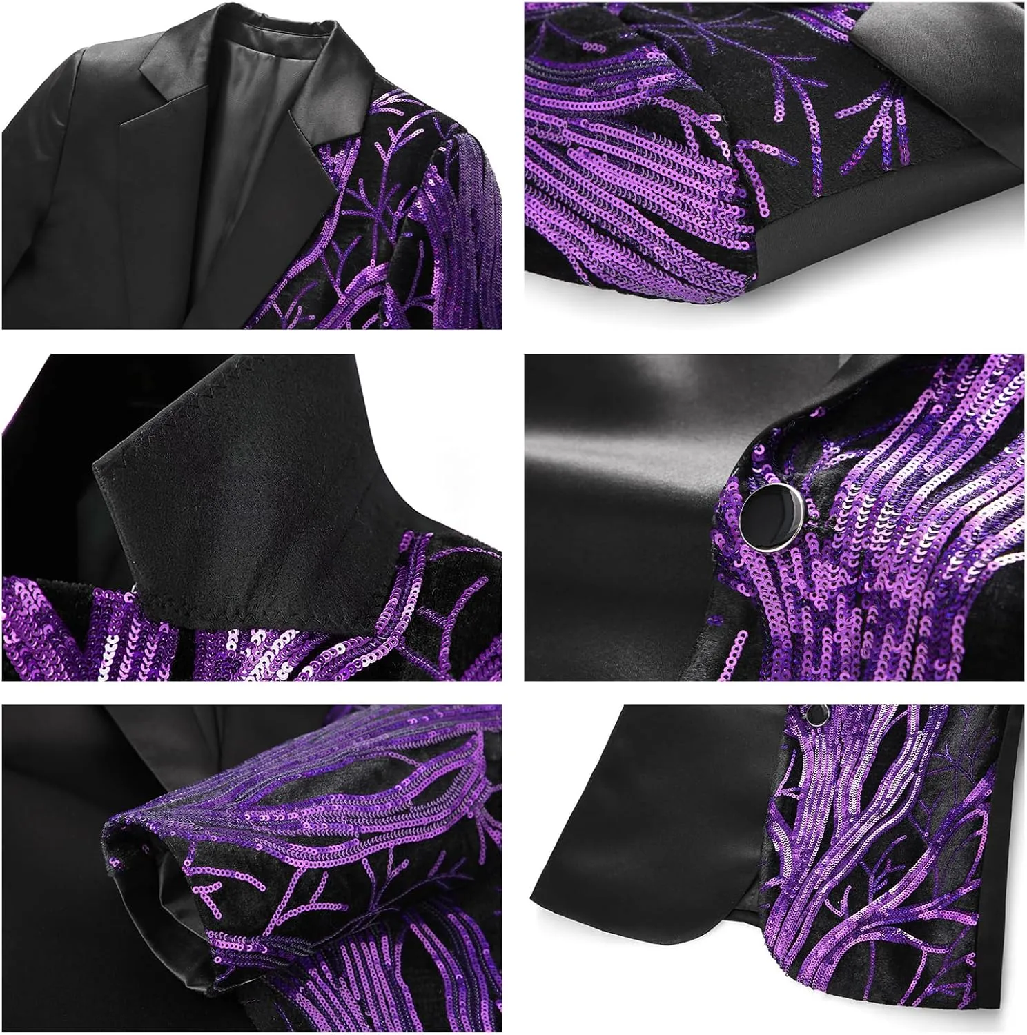 Boys Formal Tuxedo Suit Set Size 4-16 Sequin Blazer 2 Piece Satin Jacket Black Pants Kids and Teen Boys Dress Outfit