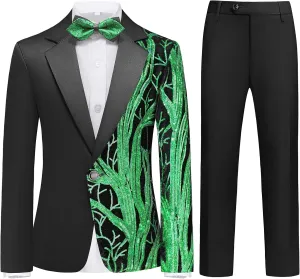 Boys Formal Tuxedo Suit Set Size 4-16 Sequin Blazer 2 Piece Satin Jacket Black Pants Kids and Teen Boys Dress Outfit