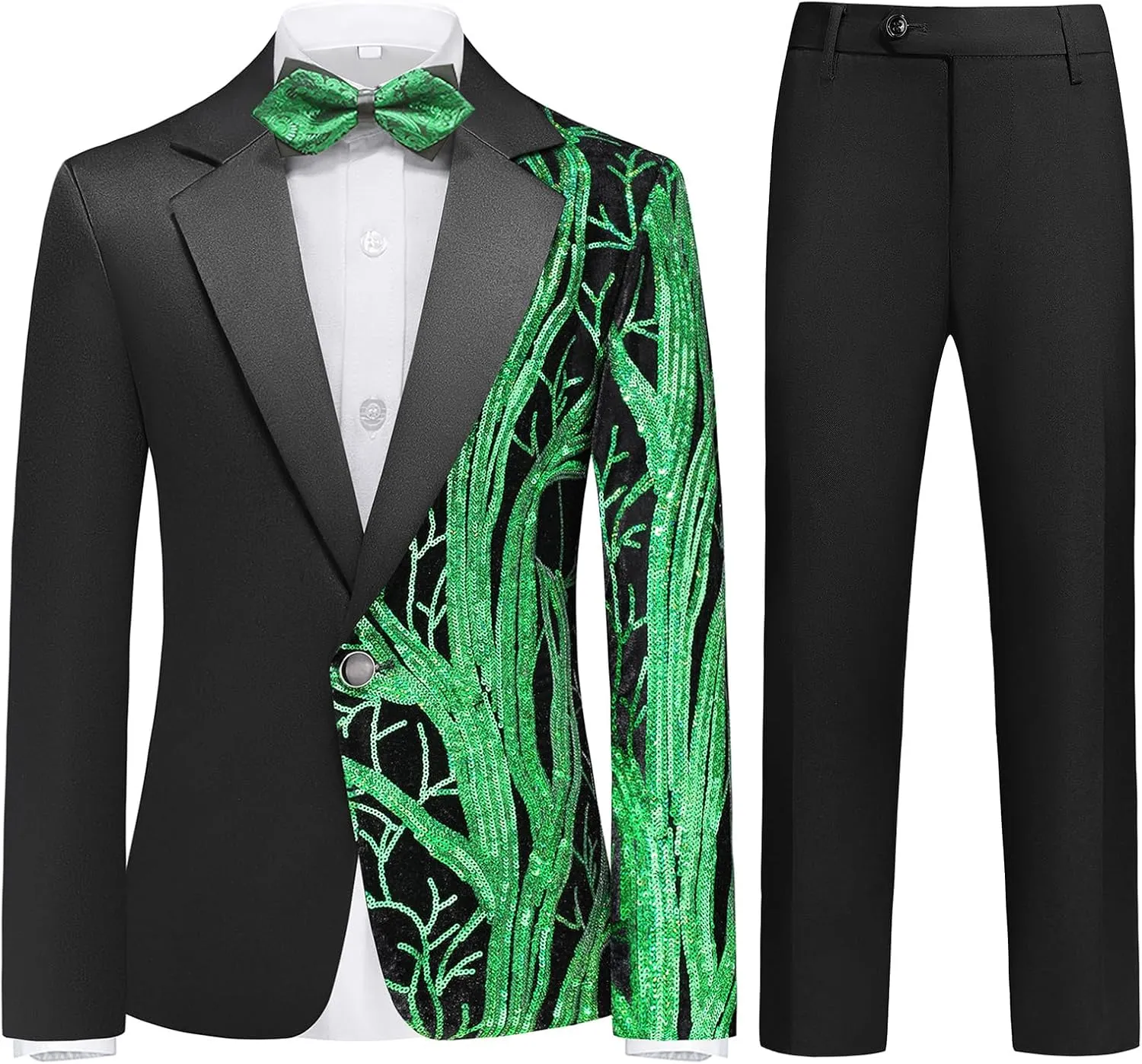 Boys Formal Tuxedo Suit Set Size 4-16 Sequin Blazer 2 Piece Satin Jacket Black Pants Kids and Teen Boys Dress Outfit