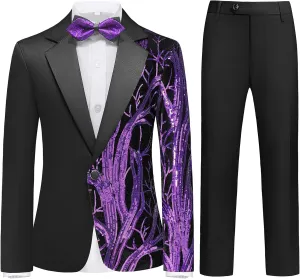 Boys Formal Tuxedo Suit Set Size 4-16 Sequin Blazer 2 Piece Satin Jacket Black Pants Kids and Teen Boys Dress Outfit