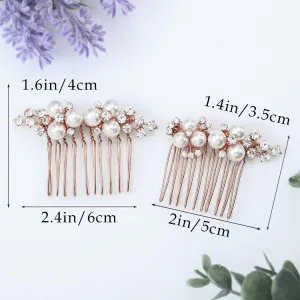 Brishow Pearl Bridal Hair Comb Rose Gold Rhinestone Wedding Hair Accessories Crystal Hair Piece for Women and Girls (Pack of 2)