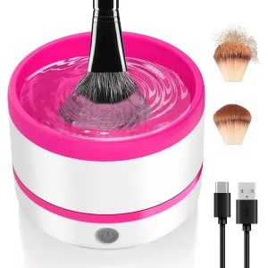 Brush Cleaner Make Up,Automatic Makeup Brush Cleaner Machine,Portable Electric Makeup Brush Cleaner Cleanser Fast Drying&Deep Cleaning for All Size Beauty Makeup Brushes and Sponges White&Rosy