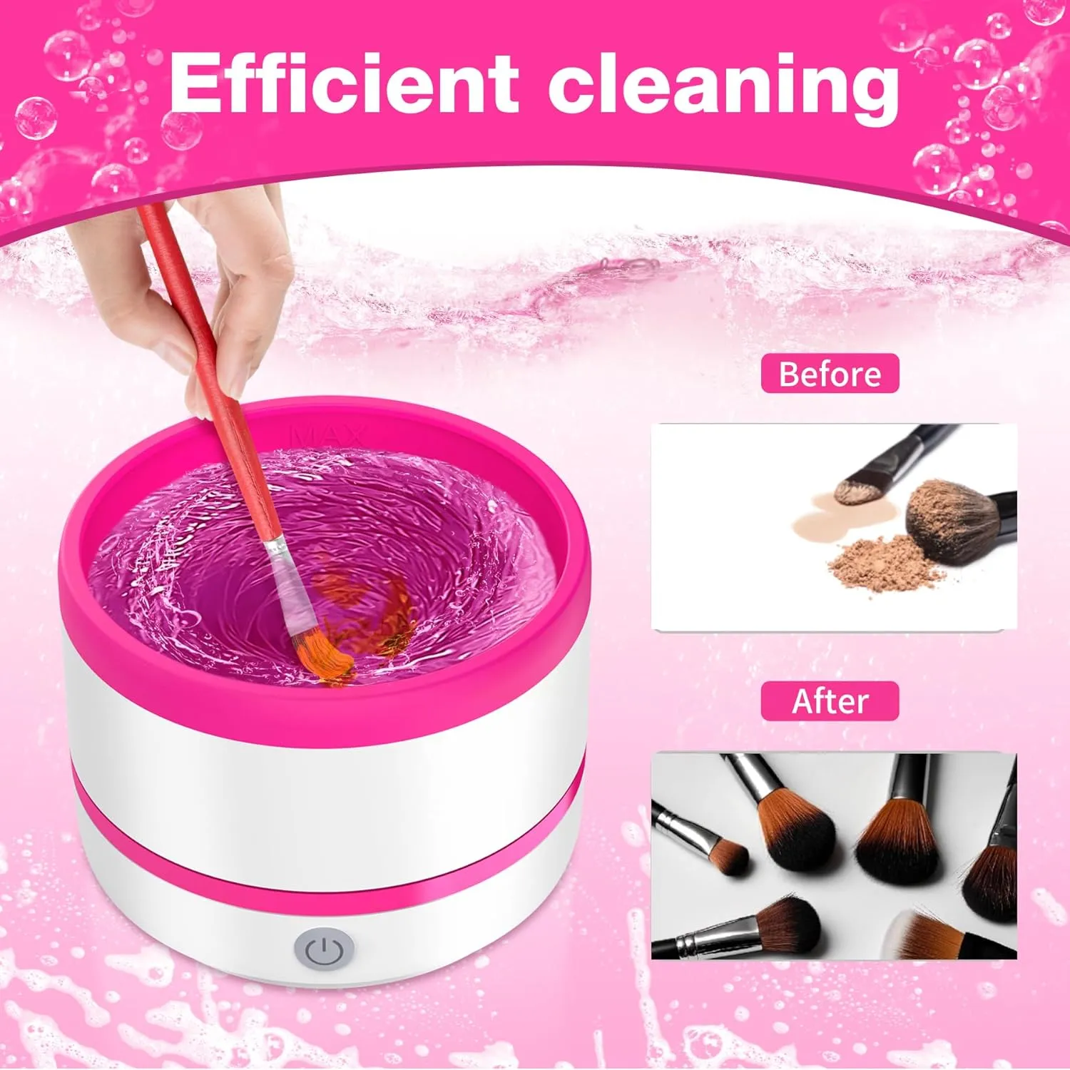 Brush Cleaner Make Up,Automatic Makeup Brush Cleaner Machine,Portable Electric Makeup Brush Cleaner Cleanser Fast Drying&Deep Cleaning for All Size Beauty Makeup Brushes and Sponges White&Rosy