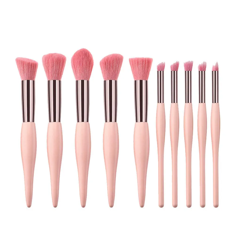 Brush Makeup Brushes 10PCS Set Powder Eyeshadow Foundation Cosmetic Brush Brush Happy Shop Makeup Brush (Pink, One Size)