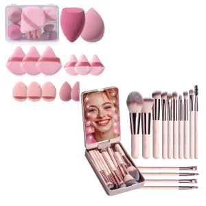 BS-MALL Travel Makeup Brush Set Foundation Powder with Makeup Sponge Set BS-MALLTriangle Puff 14 Pcs