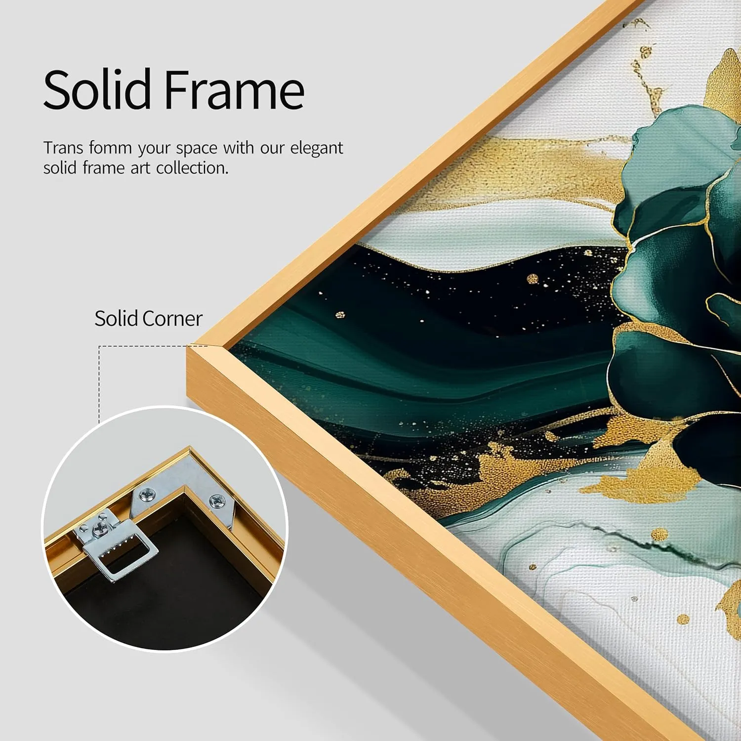 Bzstyleart 3Pcs Framed Emerald Green Wall Art, Modern Green and Gold Abstract Marble Canvas Wall Art Paintings Prints Posters Wall Decor Pictures for Living Room Bedroom Office Home Decoration, Ready to Hang,16x24 In