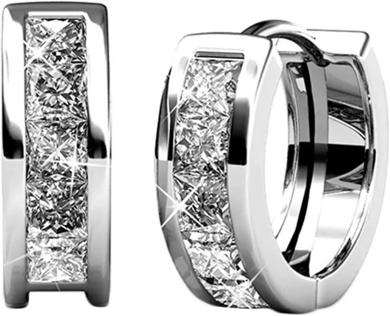Cate & Chloe Giselle 18k White Gold Hoop Earrings for Women | Silver Huggies | Hypoallergenic Silver Hoop Earrings for Women & Girls | Simulated Diamond Crystal Huggie Hoops