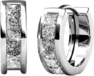 Cate & Chloe Giselle 18k White Gold Hoop Earrings for Women | Silver Huggies | Hypoallergenic Silver Hoop Earrings for Women & Girls | Simulated Diamond Crystal Huggie Hoops