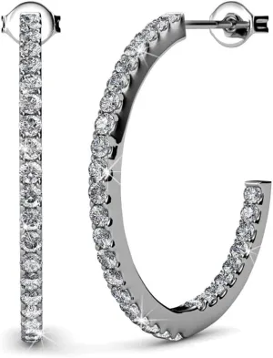 Cate & Chloe Rosalyn Beautiful 18k White Gold Hoop Earrings with Crystals, Sparkling Silver Hoops Earring Set, Solitaire Diamond Crystals, Wedding, Anniversary, Jewelry